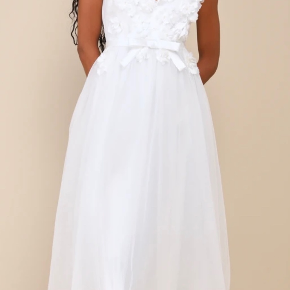 Lulus White Tulle Floral Applique Dress